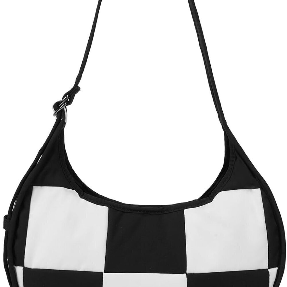 Checkered Cotton Crossbody Bag Medium Shoulder Hobo Travel Casual